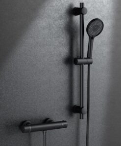 MORADO Duscharmatur Schwarz mit Brausegarnitur für das Bad | Thermostatisches Duschsystem mit 3 Funktionen | Complett Se