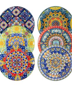Sweejar Home 10,5 Zoll Porzellan-Dessertteller, 6er-Set, bunte Keramik-Großteller für die Küche, mikrowellengeeignet und