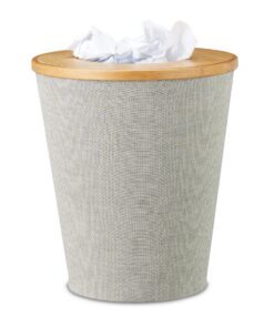 Relaxdays Bambus Papierkorb mit Inneneimer & Magnetdeckel, 35 cm hoch natur/grau
