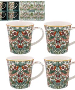 Der Leonardo Collection William Morris Erdbeerdieb-Tassen-Set, 4-Tierig, für Küche und Zuhause, ideales Geschirrbecher-S