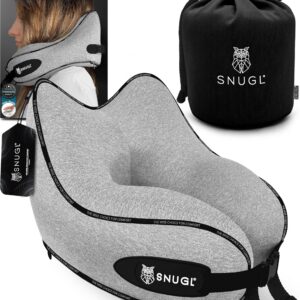 SNUGL Nackenkissen Flugzeug – Ergonomisches Memory Foam Nackenkissen für Erwachsene & Kinder – Reisekissen für Auto, Zug
