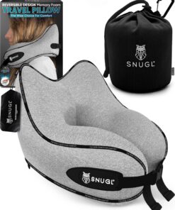 SNUGL Nackenkissen Flugzeug – Ergonomisches Memory Foam Nackenkissen für Erwachsene & Kinder – Reisekissen für Auto, Zug