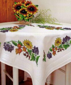 KAMACA Sommerzeit Tischdecke Stickpackung Kreuzstich vorgezeichnet (Mitteldecke 80x80 cm) KAMACA Baumwoll Tischdecke S