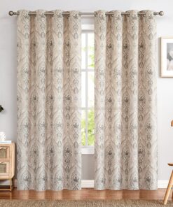 TOPICK Wärmeisolierte Blickdicht Vorhänge für Wohnzimmer und Schlafzimmer mit Blumen Muster und ÖsenTaupe H225xB130cm