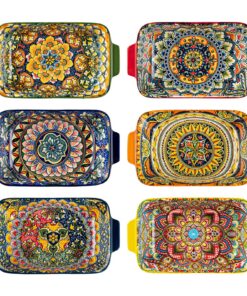 Bunte Keramik Pastaschalen 650 ml Rechteckig 6er Set Mikrowellenfest Spülmaschinenfest für Pasta Snacks Dessert