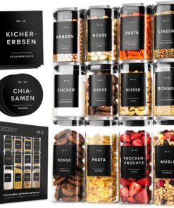 Lufdichte Vorratsgläser mit Edelstahl Deckel (4x 900ml, 8x 500ml) & 114 Etiketten - Stapelbare Glasbehälter für Küche [3