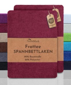 NatureMark 2er Pack Frottee-Spannbettlaken – kuschelig-weiches Spannbetttuch, passend für 90x190–100x200 cm, Bordeaux ro