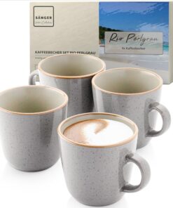 SÄNGER Rio Perlgrau | Kaffeebecher 4 teilig, Steingut Tassen Set für 4 Personen |(VALUE COLLECTION) Tassen multifunktion