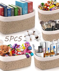5er Set Geflochtenen Aufbewahrungskorb, Cotton Rope Braided Storage Basket, stapelbar fürs Ordnern von Kleidung im Badez