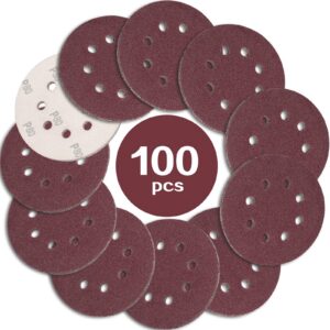 STEBRUAM 100 Stück 125mm Klettgeschleifpapier 80 Körnung für Profi-Verwender Exzenterschleifer - Rund, 8 Loch