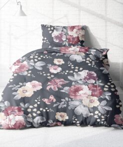 Träumschön Biber Bettwäsche Set – Flauschige Rosen Bettwäsche Grau – Weiche Winterbettwäsche mit Blumen - Atmungsaktiv,