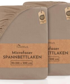 NatureMark Mikrofaser Spannbettlaken 2er-Pack – 90 x 200 / 100 x 200 cm, Sand/Beige