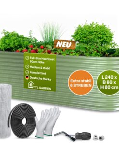 TTL GARDEN Rostfreies Wellblech-Oval-Hochbeet 80cm für Gemüse und Kräuter - Stabil & Naturales Grün
