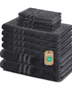 Lavea® 10-teiliges Handtuchset Elena - weich, saugstark & pflegeleicht - Anthrazit - 4 x Handtuch, 2 x Duschtuch, 2 x Gä