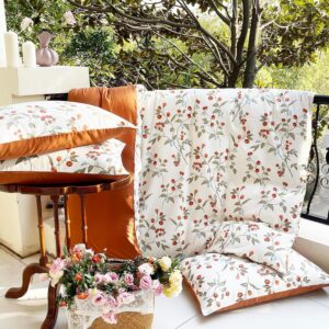Sedefen Bettwäsche Orange Weiß Blätter Blumen Set für Mädchen und Teenies Wendebettwend Microfaser 200x220 cm Mit Reißve