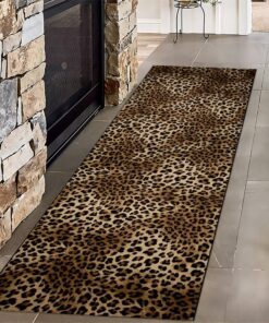 SMXVRC Leopard-Gepard-Läufer, 60x150cm, Beige Animalprint Teppich für Kinder und Jugendliche, strapazierfähig, faltbar,