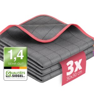 3X Fenstertuch - Für kristallklare Scheiben - Microfasertuch Fenster, 30x30cm Carbon Tücher für den Haushalt - Glas Tuch