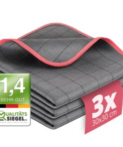 3X Fenstertuch - Für kristallklare Scheiben - Microfasertuch Fenster, 30x30cm Carbon Tücher für den Haushalt - Glas Tuch