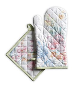 Ofenhandschuh und Topflappen Paradise Island - hitzebeständige 100% Baumwoll-Osteraccessoires für Köche (19cm x 33cm & 2