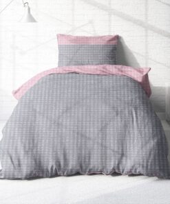 Träumschön Biber Bettwäsche Set 100% Baumwolle – Flauschig & Warm für Winter – Atmungsaktiv & Hautfreundlich – Rosa/Grau