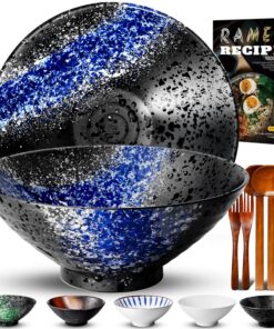 8 Zoll Keramik Ramen Schüssel 2 Set - Spülmaschinenfest, Japanisches Porzellan Geschirr mit Rezepte für Nudel-Liebhaber