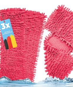 3X Bodenwischer Ersatzbezug - Chenille Wischbezug rot - Mikrofaser-Mopp zur Bodenpflege für empfindliche Böden - 40 cm W