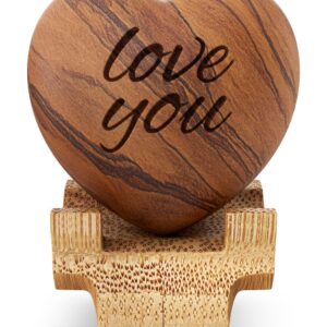 Geschnitzte hölzerne Herzform Geschenke - Love You - 5 Jahre Holz für Sie oder Ihn - fein graviertes Olivenholz mit Bamb