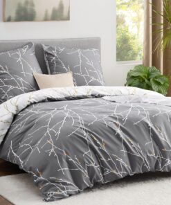 BEDSURE Bettwäsche 200x220 3teilig Bettbezug - Grau Zweige Muster für Doppelbett OEKO-TEX STANDARD 100
