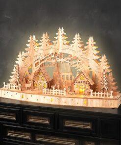 LED Holz Lichterbogen Weihnachtsdorf mit Timer - warm weiß beleuchtet - Weihnachten Deko Aufsteller