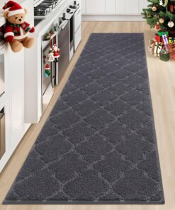 COSY HOMEER Küchenteppich, rutschfest, Waschbar, für Küche, Flur und Wohnraum, Dunkelgrau Global Recycled Standard OEKO-