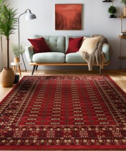 SIMPEX Orientalischer Teppich Wohnzimmer, Schlafzimmer und Esszimmer, Boho Design, Weicher Kurzflor, 12 mm, Rot, 240 x 3