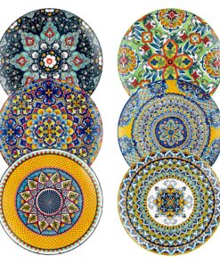 HENXFEN LEAD Porzellan Speiseteller, 27 cm Bunt Frühstücksteller Keramik, Bohemian Style - Große Runde Teller Set mit Mu
