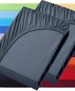 NatureMark Basic 2er Set Jersey Spannbettlaken 90 x 190 cm - 100 x 200 cm - 25 cm Steg - 100x200cm Spannbetttuch - 100% Baumwolle, Anthrazit/Dunkel grau