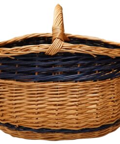 Großer Weide Einkaufskorb Natur & Blau 50x40x27 cm für Markt & Haushalt