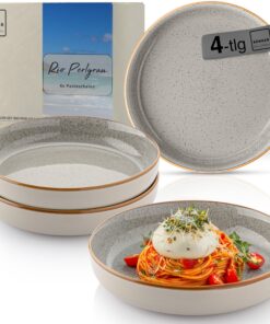 Sänger Rio Pastaschalen Perlgrau 4er Set | Steingut Nudelschalen spülmaschinenfest mikrowellenfest kratzfest | 750 ml gr
