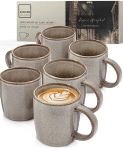 SÄNGER Kairo Graphit Kaffeebecher Set 6 teilig 400 ml Steingut spülmaschinenfest