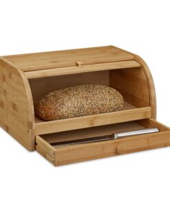 Relaxdays Rollbrotkasten mit Schublade, Bambus und aromadicht, ideal für jeden Tisch, großes Brotfassungsvermögen. | Re