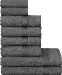 Handtücher Set Anthrazit 8-TLG / 2 Badetücher 70x140 + 4 Handtücher 50x90 + 2 Gästehandtücher 30x50 - Baumwolle Saugfähi