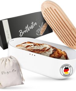 Brotbox – Nachhaltiger Brotkasten für lange Frische – ideal für Familien – mit Bambusdeckel & Schneidebrett – 35x25x20 c