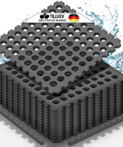 tillvex® Pool Bodenschutzmatte – 12er Set 51×51 cm mit Löchern, rutschfest & wärmeisolierend