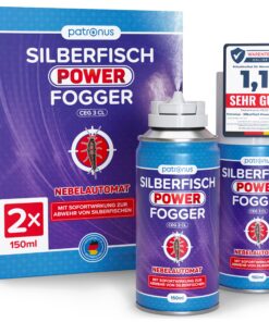 Patronus Silberfisch Power Fogger - 2x150ml - effektiver Vernebler zur sofortigen Abwehr von Papier- und Silberfischen i