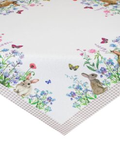 KAMACA Bunt Tischdecke für Küche und Esstisch Frühling Ostern (85x85cm Häschen in der Blumenwiese) KAMACA Waschbare Ti