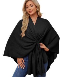 PULI Damen Elegant Poncho Strick Cape Vorne Öffnen Vielseitig