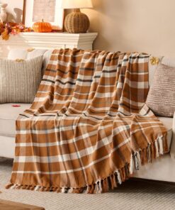 Kuscheldecke mit Fransen und Acryl Kasihalt, weich und atembard für Sofa, Couch oder Bett (Khaki, 130x150cm)