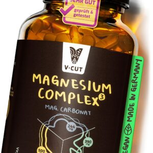 Vcut Magnesium Komplex -Hochdosiert- für Verdauungsprobleme - Laborgeprüft - 400mg elementares Magnesium - Vegan - aus 3