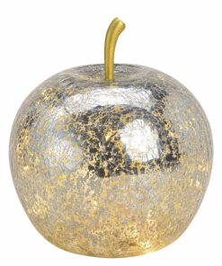 Spetebo LED Crackle Glas Apfel 16 cm - silber - Deko-Tischlampe mit Timer und Batteriebetrieb