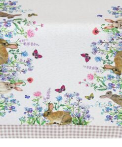 KAMACA Bunter Tischläufer für Küche und Esstisch Frühling Ostern Blumen Hasen Dekoration (40x140cm) KAMACA Hüfthöher T