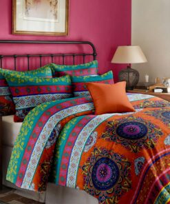 Dreamzie Bohemian Bettwäsche 3 Teilig Vintage Rosa Orange Mandala Set