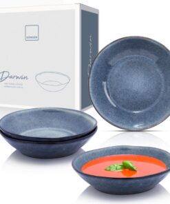 Sänger Darwin Suppenteller Set 4 tlg 500 ml | Handmade Steingut Vintage Blau Spülmaschinenfest