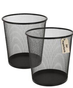 Drahtgeflecht Papierkorb 2er-Set rund 28 cm Höhe 26,5 cm Ø – Stabil für Home-Office & Büro – Schwarz